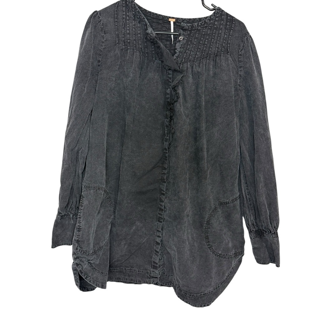 Free People Denim Darling Mini Dress in washed black cotton size small